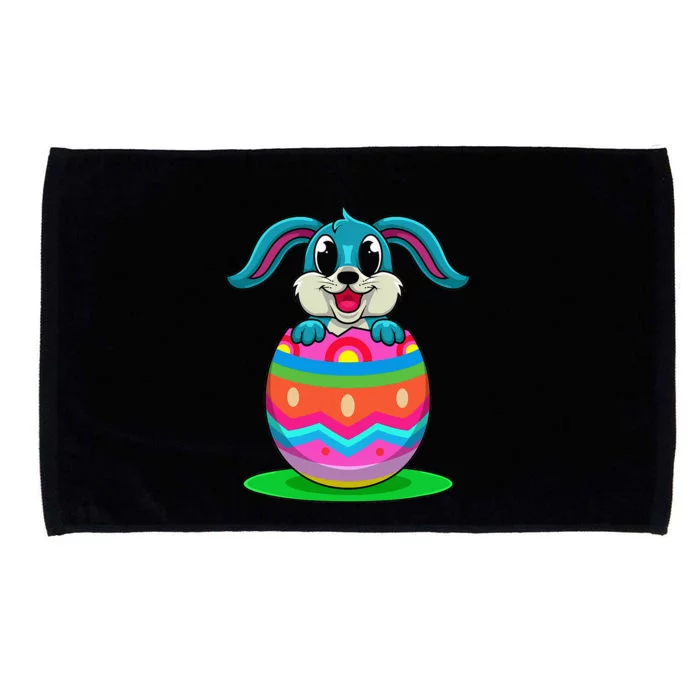 Cute Easter Bunny Looks Out Of A Colorful Easter Egg Microfiber Hand Towel