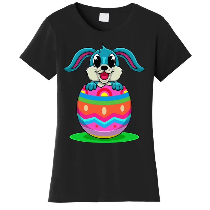 Cute Easter Bunny Looks Out Of A Colorful Easter Egg Women's T-Shirt