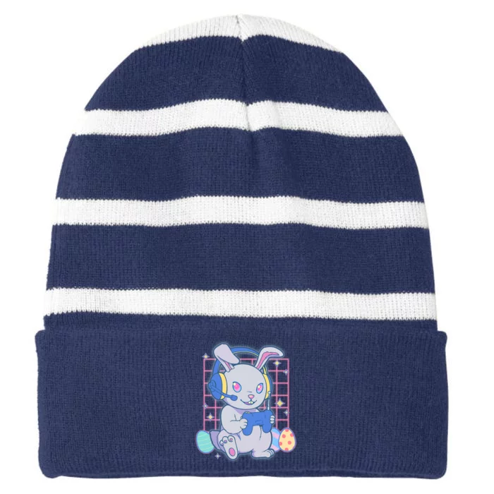 Cute Easter Bunny Rabbit Gamer Striped Beanie with Solid Band