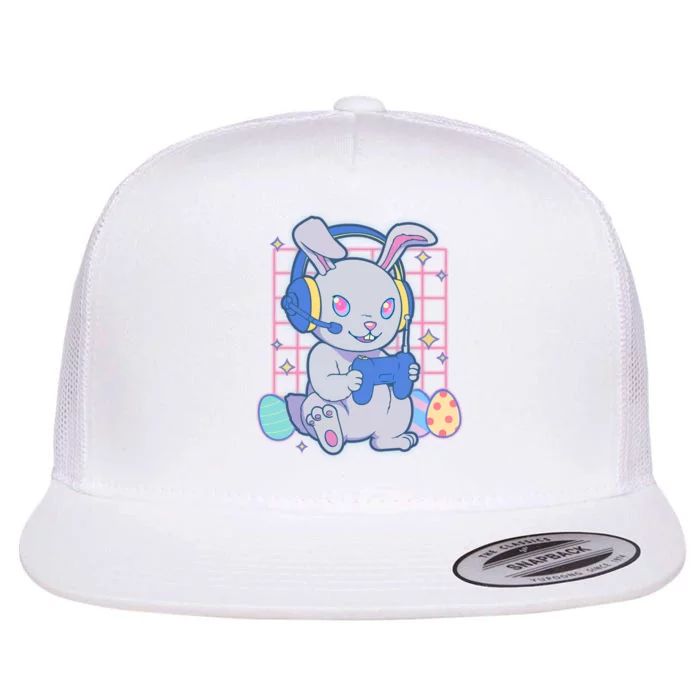 Cute Easter Bunny Rabbit Gamer Flat Bill Trucker Hat