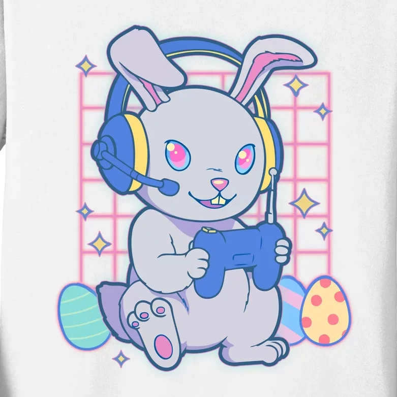 Cute Easter Bunny Rabbit Gamer Kids Long Sleeve Shirt