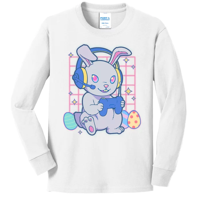 Cute Easter Bunny Rabbit Gamer Kids Long Sleeve Shirt