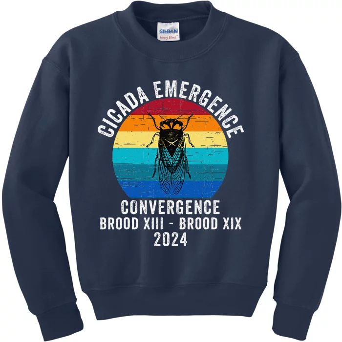 Cicada Emergence Convergence Brood Xiii Brood Xix 2024 Kids Sweatshirt