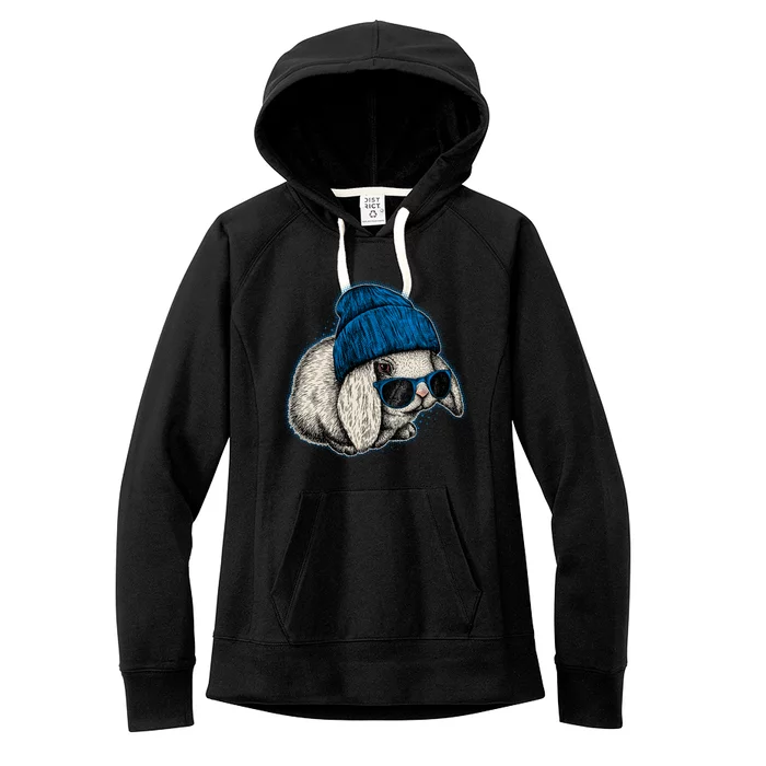 Cute Easter Cool Blue Bunny Rabbit Women's Fleece Hoodie