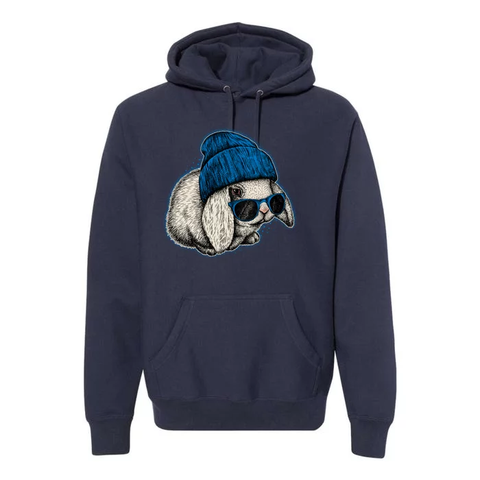 Cute Easter Cool Blue Bunny Rabbit Premium Hoodie