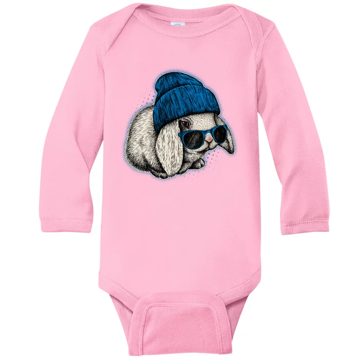 Cute Easter Cool Blue Bunny Rabbit Baby Long Sleeve Bodysuit