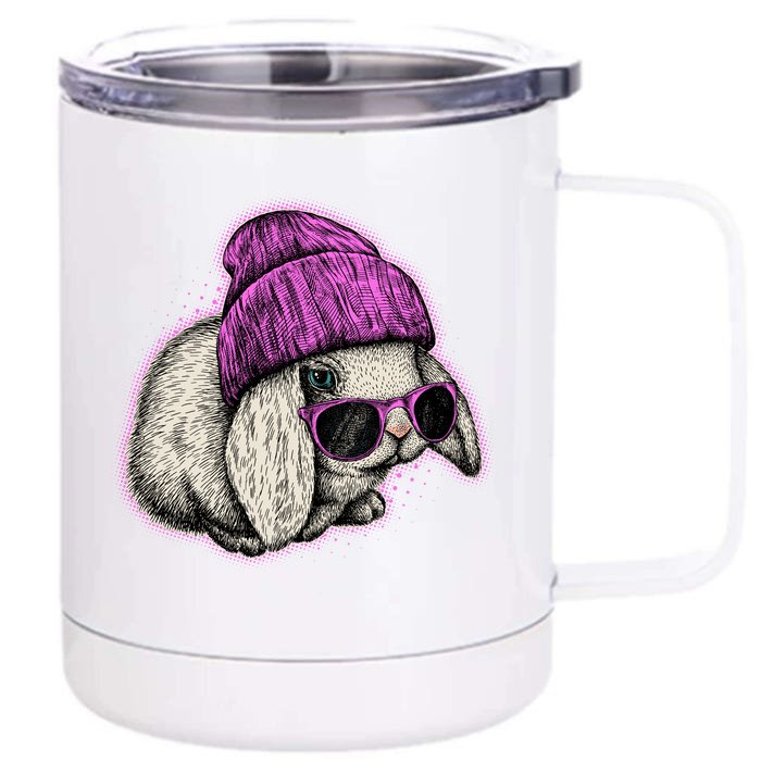 Cute Easter Cool Pink Bunny Rabbit Front & Back 12oz Stainless Steel Tumbler Cup