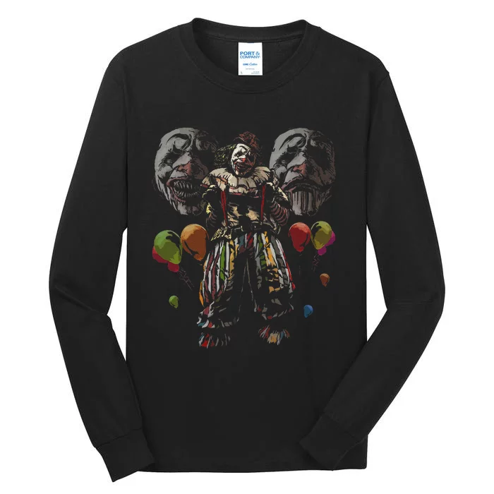 Creepy Evil Clown Balloons Horror Scary Halloween Costume Tall Long Sleeve T-Shirt