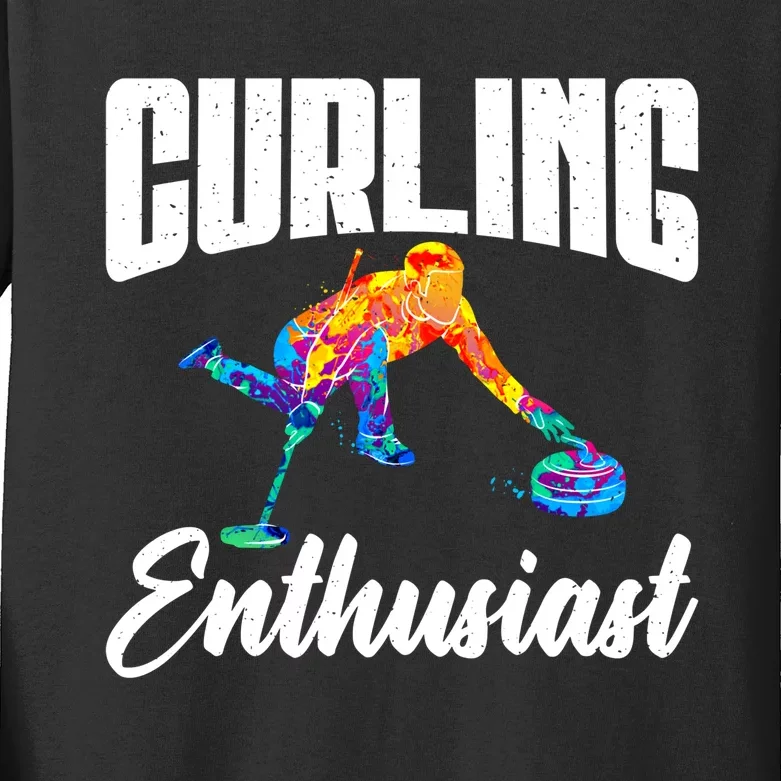 Curling Enthusiast Curling Gift Kids Long Sleeve Shirt