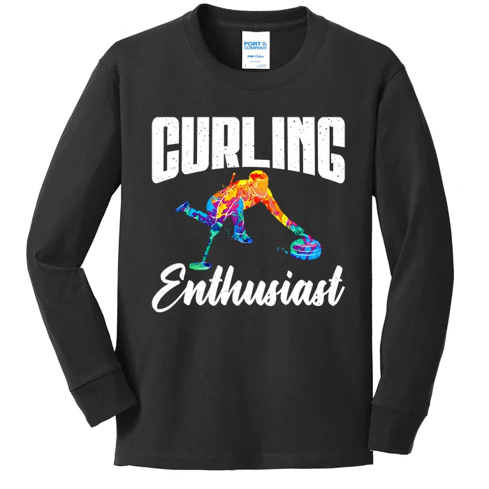 Curling Enthusiast Curling Gift Kids Long Sleeve Shirt