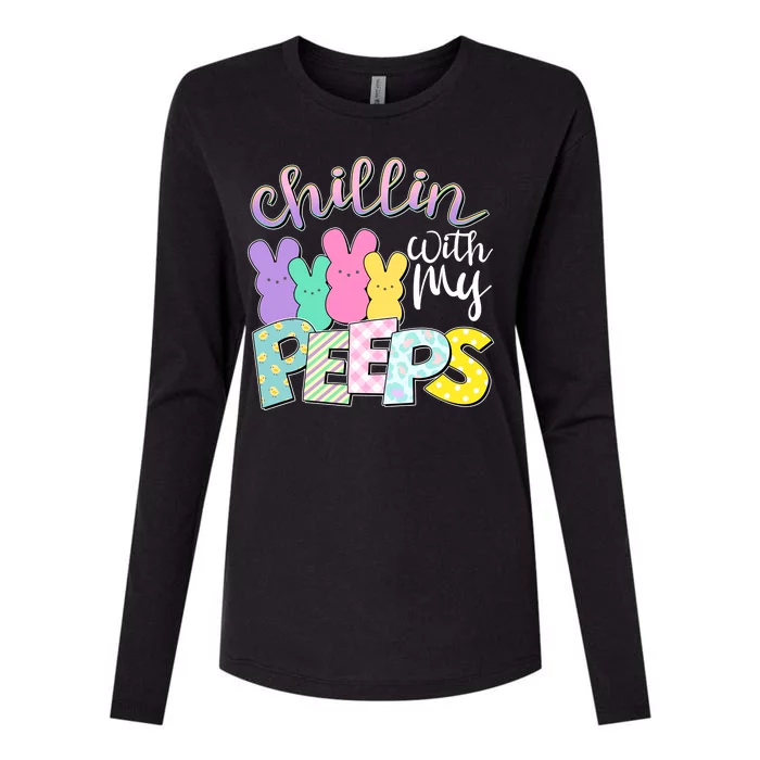 Cute Easter Chillin With My Peeps Candy Bunnies Womens Cotton Relaxed Long Sleeve T-Shirt