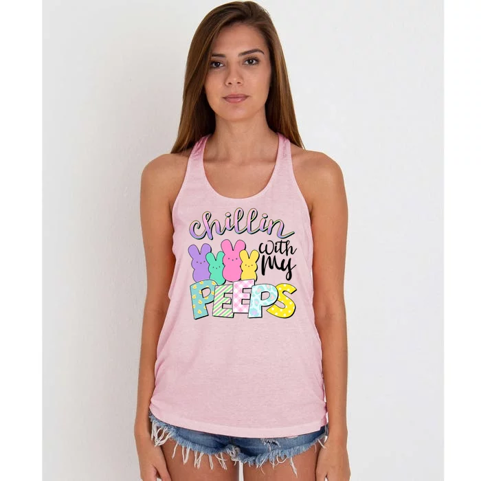 Cute Easter Chillin With My Peeps Candy Bunnies Women's Knotted Racerback Tank