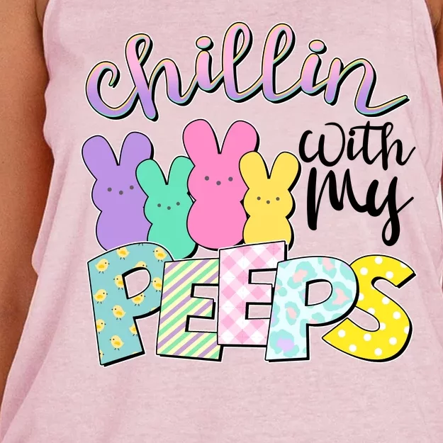 Cute Easter Chillin With My Peeps Candy Bunnies Women's Knotted Racerback Tank