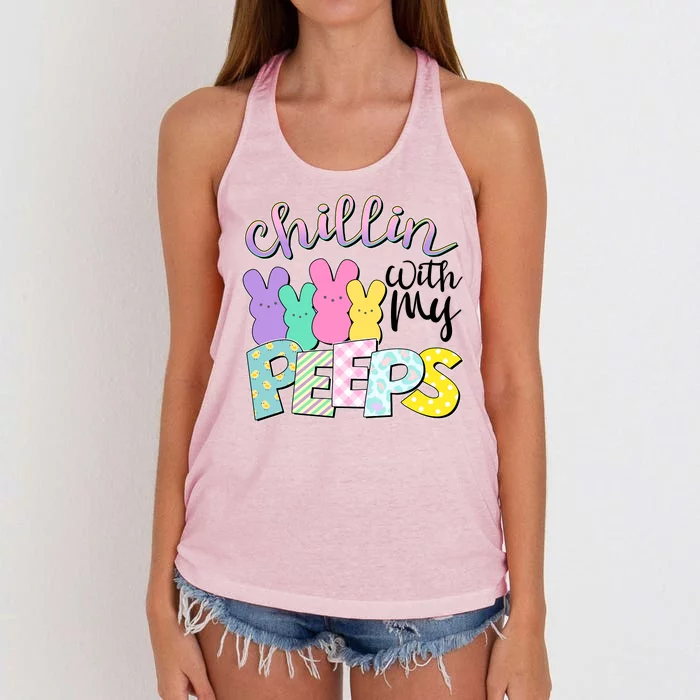 Cute Easter Chillin With My Peeps Candy Bunnies Women's Knotted Racerback Tank