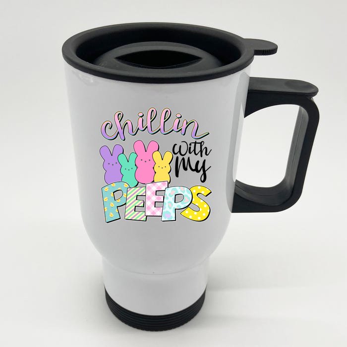 Cute Easter Chillin With My Peeps Candy Bunnies Front & Back Stainless Steel Travel Mug