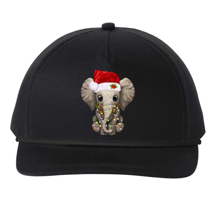 Cute Elephant Christmas Light Funny Elephant Lover Xmas Gift Snapback Five-Panel Rope Hat