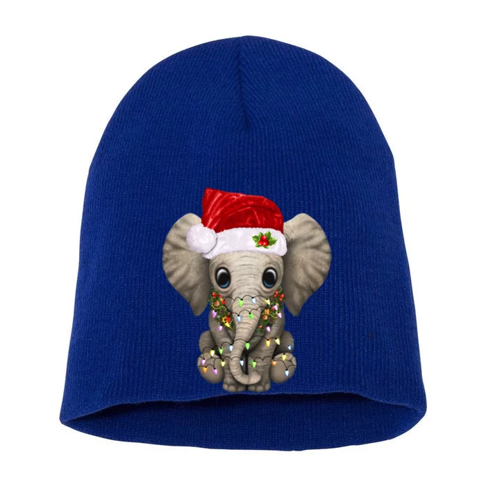 Cute Elephant Christmas Light Funny Elephant Lover Xmas Gift Short Acrylic Beanie