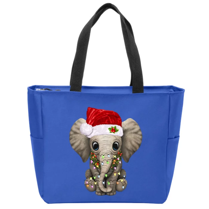 Cute Elephant Christmas Light Funny Elephant Lover Xmas Gift Zip Tote Bag