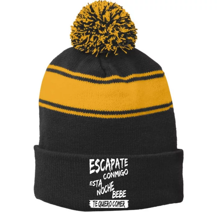 Cool Escapate Conmigo Esta Noche Bebe Stripe Pom Pom Beanie