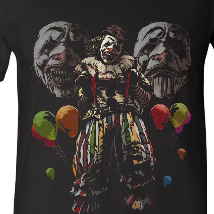 Creepy Evil Clown Balloons Horror Scary Halloween Costume V-Neck T-Shirt