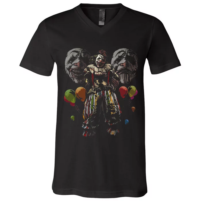 Creepy Evil Clown Balloons Horror Scary Halloween Costume V-Neck T-Shirt