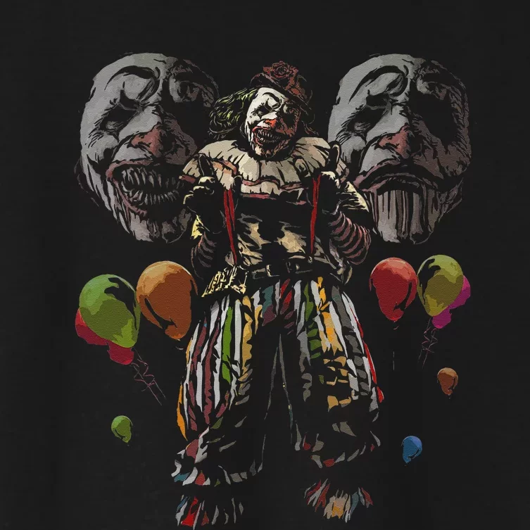 Creepy Evil Clown Balloons Horror Scary Halloween Costume Women's Crop Top Tee