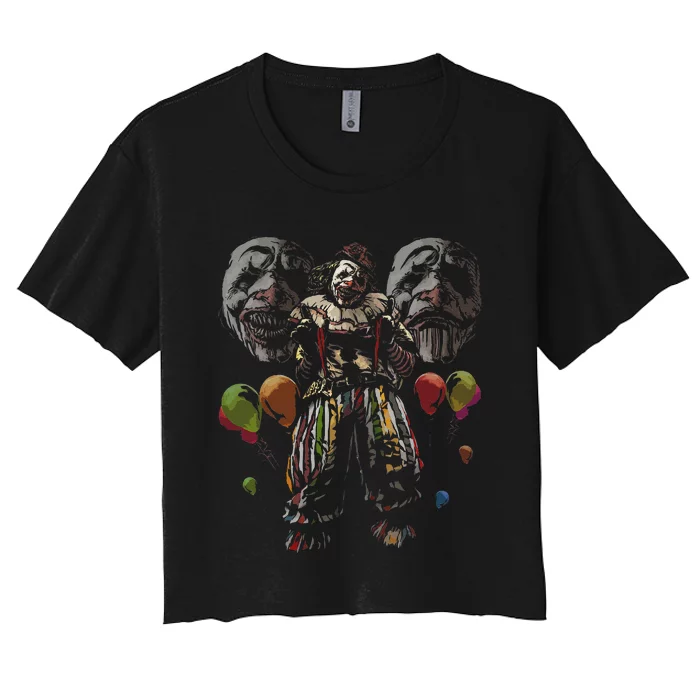 Creepy Evil Clown Balloons Horror Scary Halloween Costume Women's Crop Top Tee