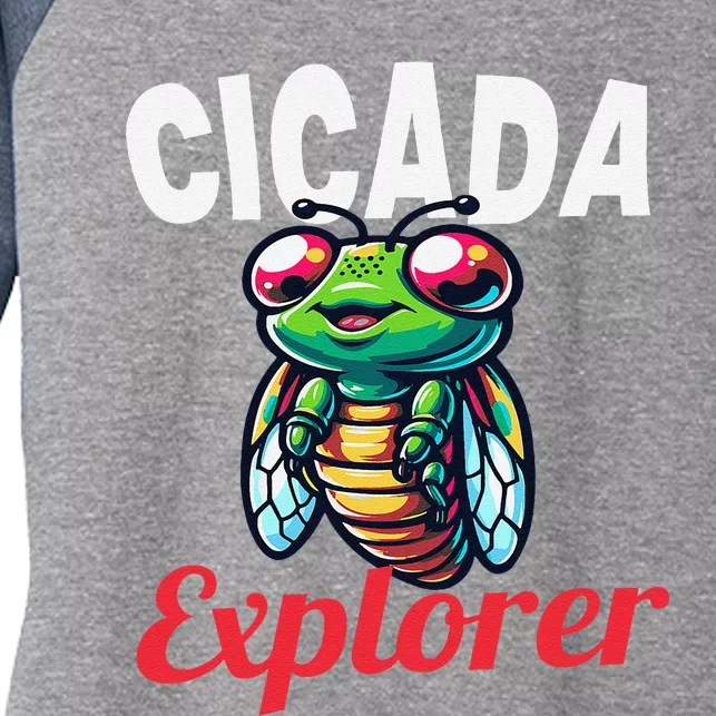 Cicada Explorer Cute Summer Bug Adventure Women's Tri-Blend 3/4-Sleeve Raglan Shirt