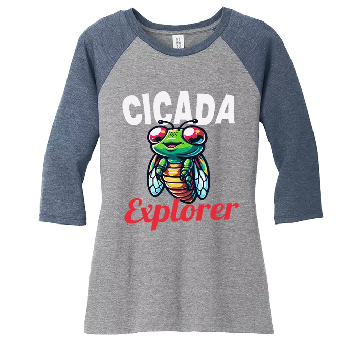 Cicada Explorer Cute Summer Bug Adventure Women's Tri-Blend 3/4-Sleeve Raglan Shirt