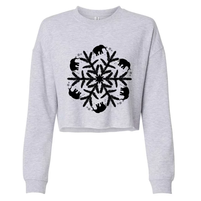 Christmas Elephant Cute Gift Winter Snowflake Gift Cropped Pullover Crew