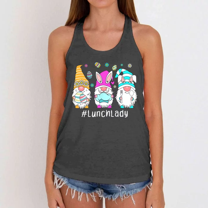 Cute Easter Day Gnome Love Lunch Lady Wo Matching Women's Knotted Racerback Tank