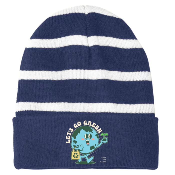 Cute Earth Day Lets Go Green Save The Earth Striped Beanie with Solid Band