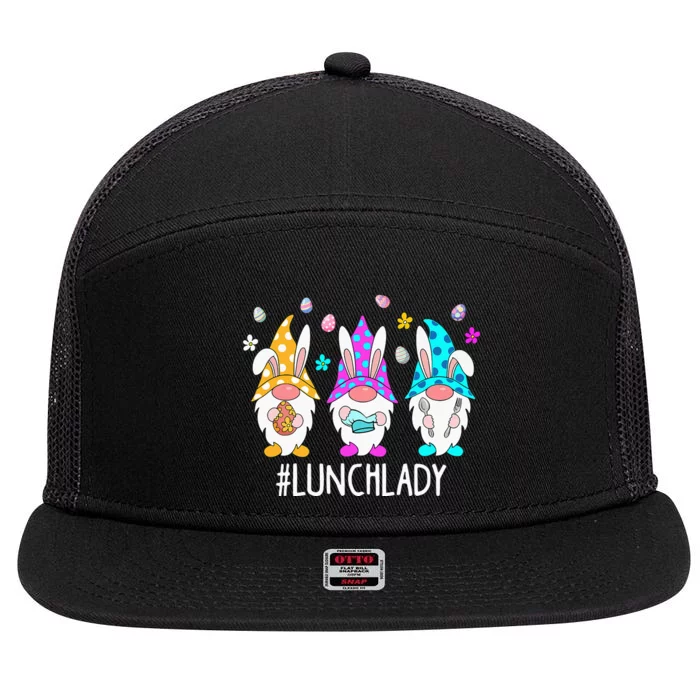 Cute Easter Day Gnome Love Lunch Lady  Matching 7 Panel Mesh Trucker Snapback Hat