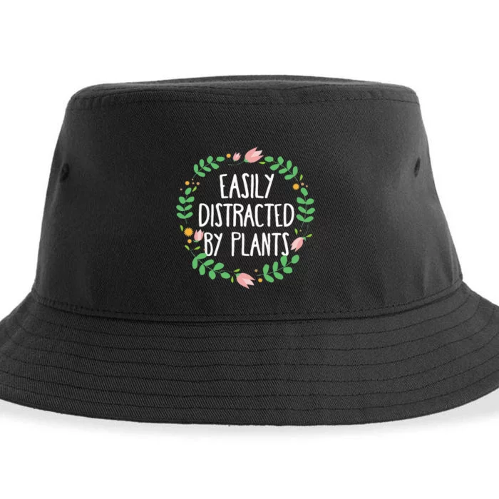 Cute Easily Distracted By Plants Gardening Gift Sustainable Bucket Hat