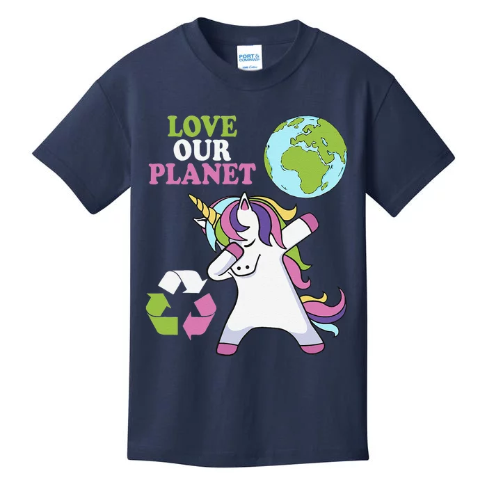 Cute Earth Day Unicorn Dabbing Love Our Planet Unicorns Kids T-Shirt