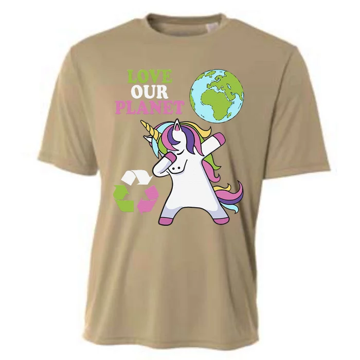 Cute Earth Day Unicorn Dabbing Love Our Planet Unicorns Cooling Performance Crew T-Shirt