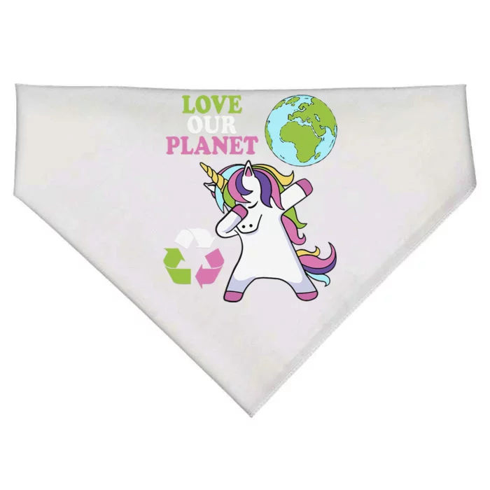 Cute Earth Day Unicorn Dabbing Love Our Planet Unicorns USA-Made Doggie Bandana