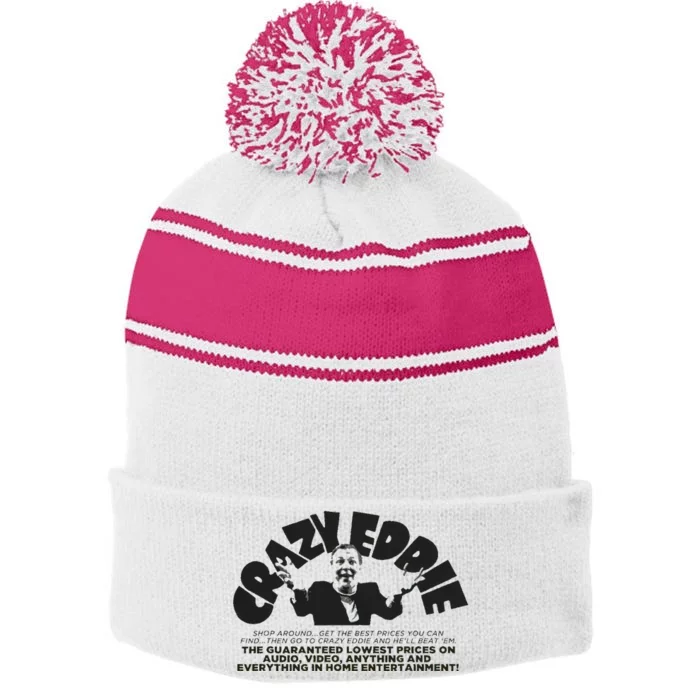 Crazy Eddie Department Store Retro Vintage Stripe Pom Pom Beanie