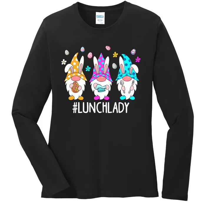 Cute Easter Day Gnome Love Lunch Lady Wo Matching Ladies Long Sleeve Shirt