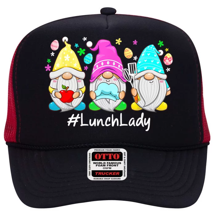 Cute Easter Day Gnome Love Lunch Lady Wo Matching High Crown Mesh Trucker Hat