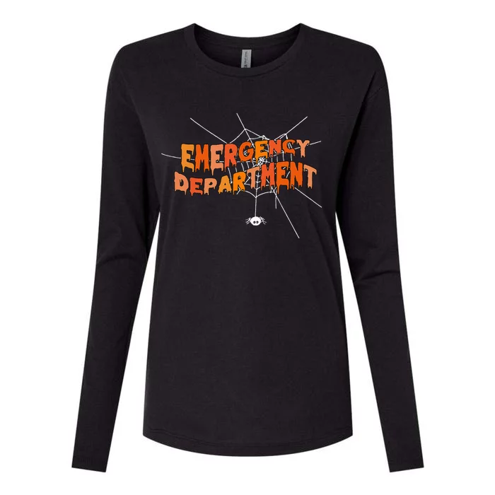 Cute Emergency Department staff Halloween spider web nurse Womens Cotton Relaxed Long Sleeve T-Shirt