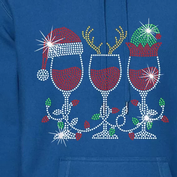 Christmas Elf Deer Santa Hat Wine Glasses Bling Xmas Light Premium Hoodie