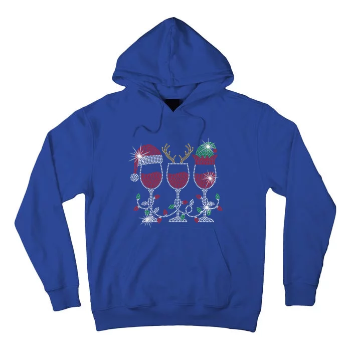 Christmas Elf Deer Santa Hat Wine Glasses Bling Xmas Light Tall Hoodie