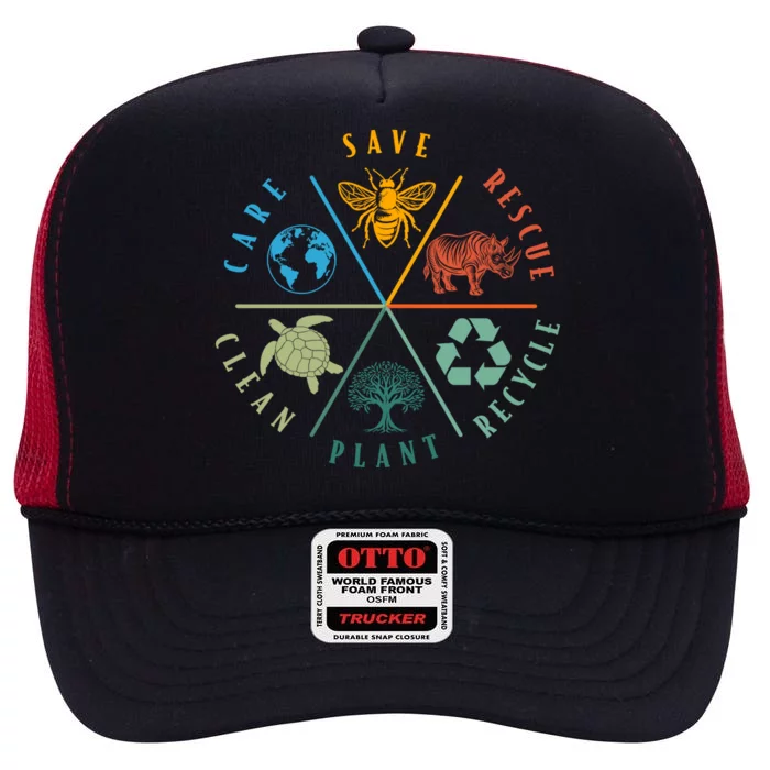 Celebrate Earth Day Save Rescue Recycle Plant Clean Care High Crown Mesh Trucker Hat