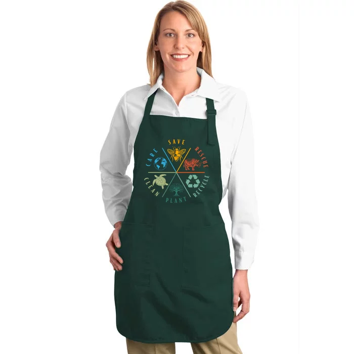 Celebrate Earth Day Save Rescue Recycle Plant Clean Care Full-Length Apron With Pocket