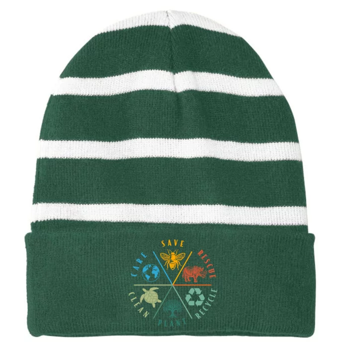 Celebrate Earth Day Save Rescue Recycle Plant Clean Care Striped Beanie with Solid Band