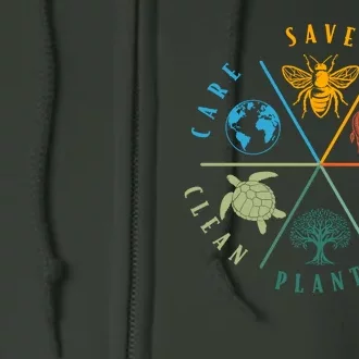 Celebrate Earth Day Save Rescue Recycle Plant Clean Care Full Zip Hoodie