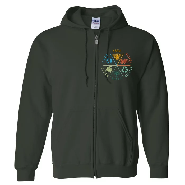 Celebrate Earth Day Save Rescue Recycle Plant Clean Care Full Zip Hoodie