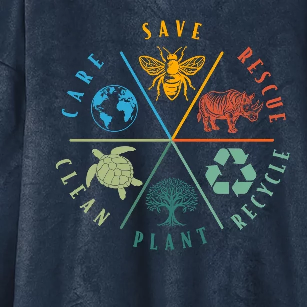 Celebrate Earth Day Save Rescue Recycle Plant Clean Care Hooded Wearable Blanket