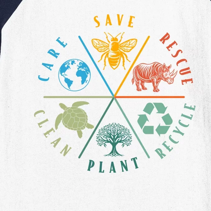 Celebrate Earth Day Save Rescue Recycle Plant Clean Care Baseball Sleeve Shirt